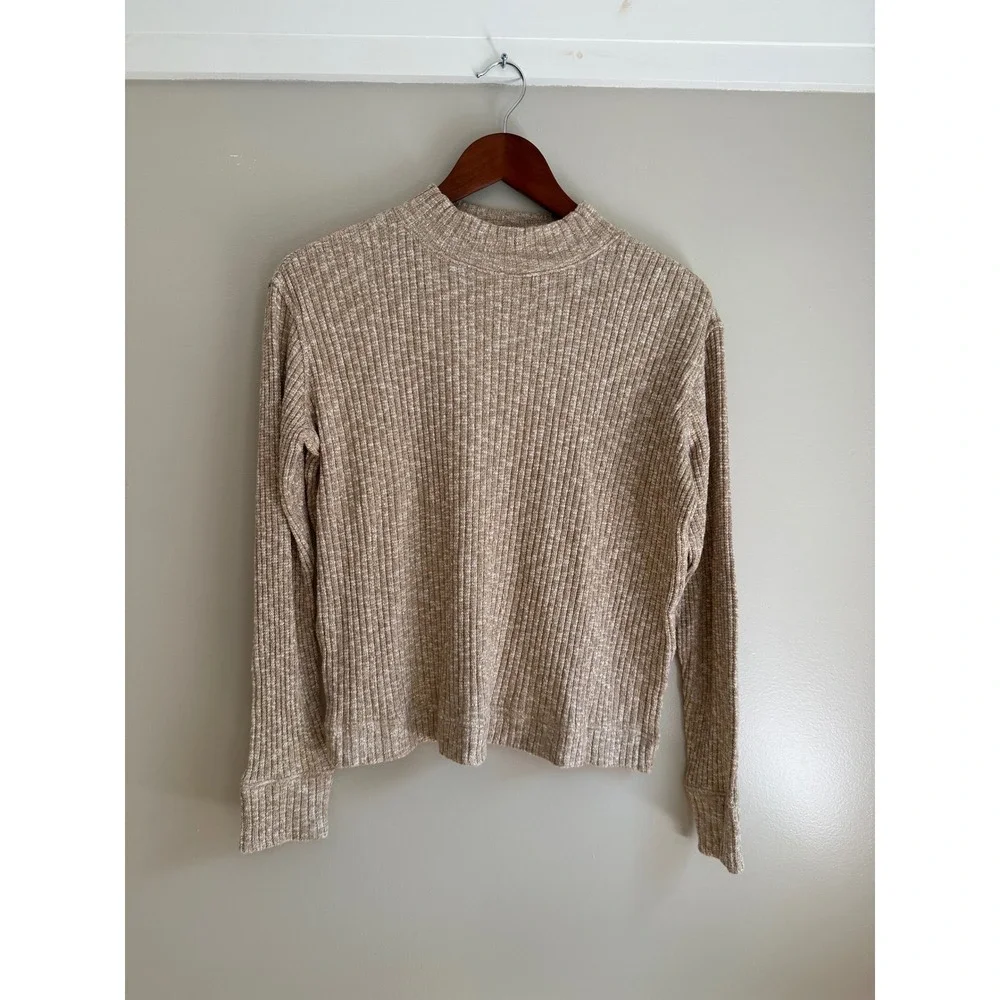 Everlane Craft Rib Boxy Funnel Neck Women XS Cornstalk Bone NWT Sustainable Knit